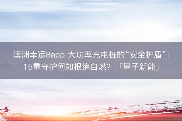 澳洲幸运8app 大功率充电桩的“安全护盾”：15重守护何如根绝自燃？「量子新能」